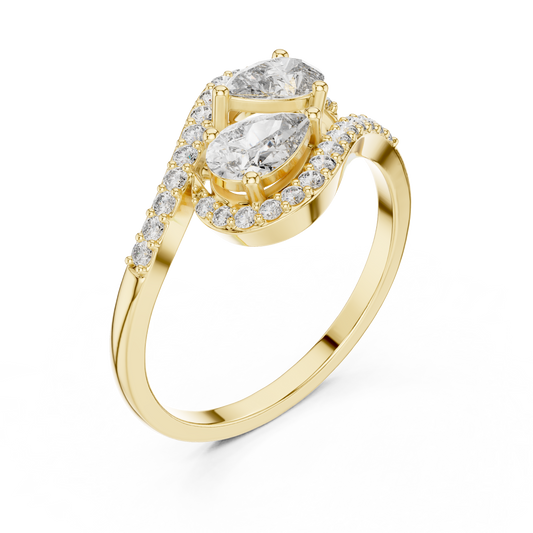 Pear Cut Moissanite Bypass Pave Band Toi et Moi Ring - view 4