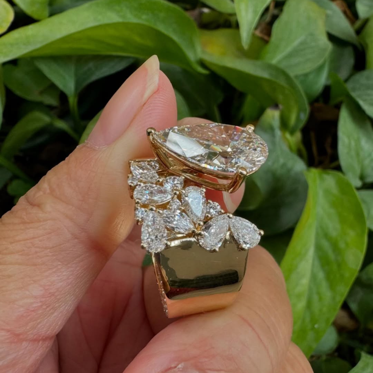 Nature Inspired Pear Cut Moissanite Open Anniversary Ring - view 2