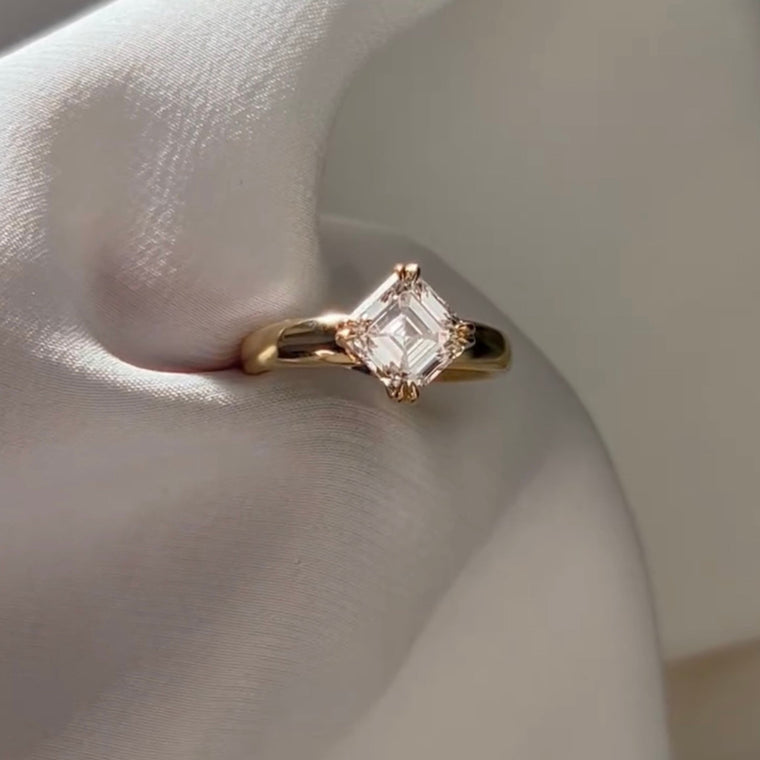 Asscher Lab Diamond With Four Prong Solitaire Engagement Ring - view 2