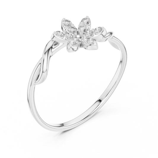 Round Moissanite Floral Bypass Ring with Twisted Band - view 4