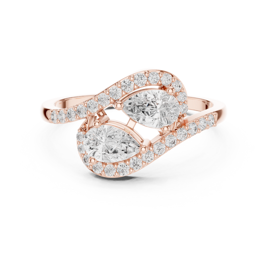 Pear Cut Moissanite Bypass Pave Band Toi et Moi Ring - view 2