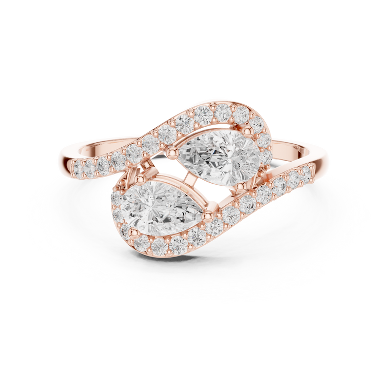 Pear Cut Moissanite Bypass Pave Band Toi et Moi Ring - view 2