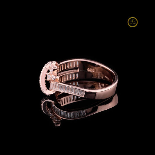 Floral Bypass Baguette and Round Moissanite Engagement Band - view 3