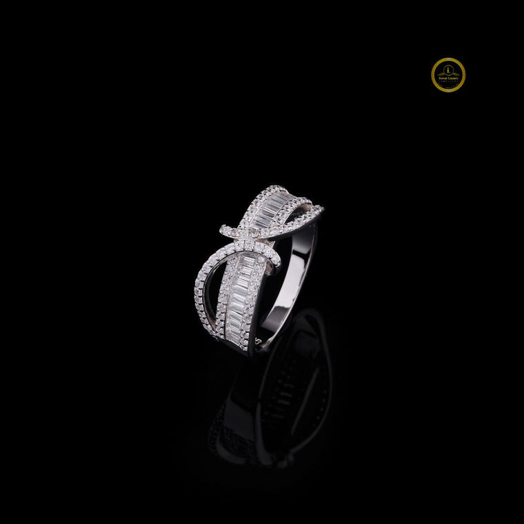 Floral Bypass Baguette and Round Moissanite Anniversary Band - view 2