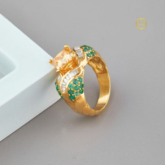 Fancy Vivid Yellow Princess Cut Lab Diamond Ring And Baguette Wide Band - view 2