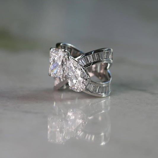 Radiant and Pear Lab Diamond Toi et Moi Baguette Bypass Ring - view 3