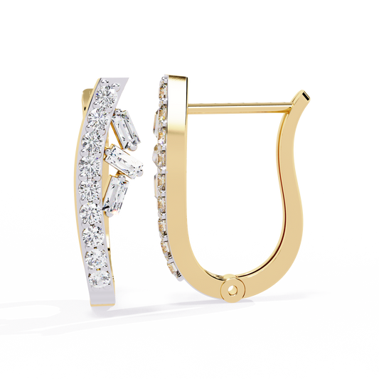 Baguette and Round Curved Hoop Earrings - view 4