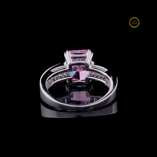 Fancy Vivid Pink Radiant Lab Diamond Ring With Baguette Channel Accents - view 4