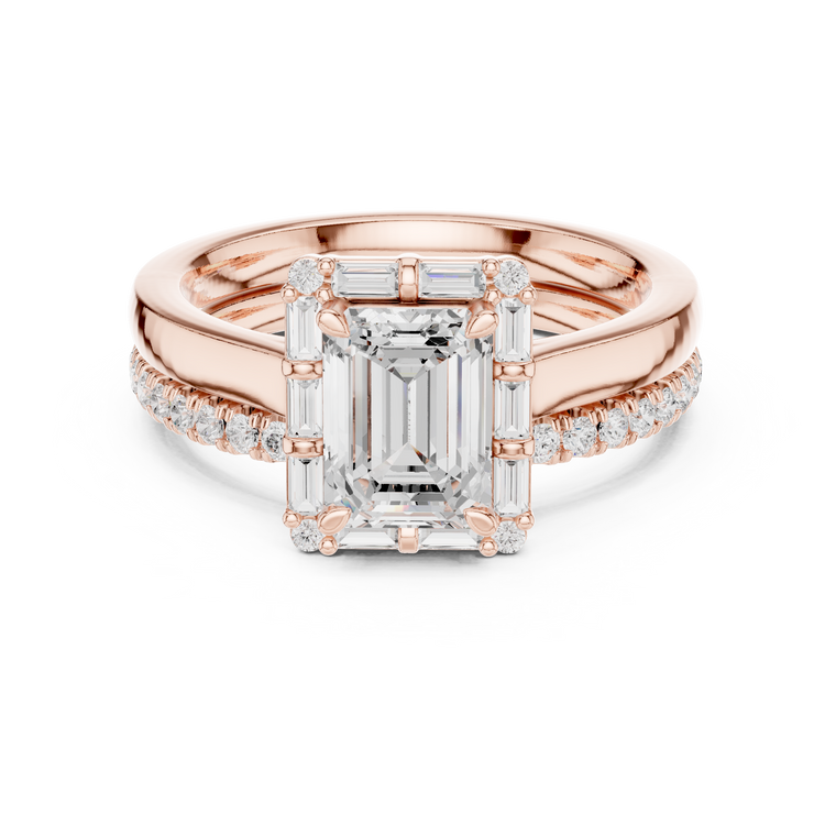 Emerald Cut Three Stone Lab Grown Diamond with Baguette Cut Ring - view 2