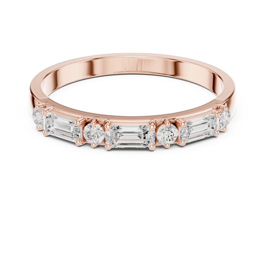 Baguette and Round Lab Diamond Half Eternity Wedding Band - view 2