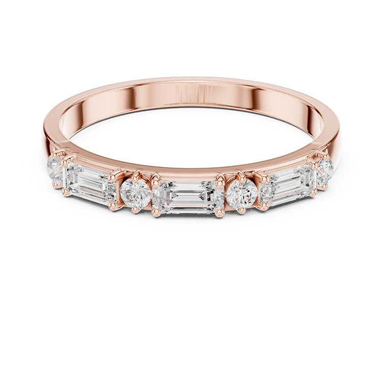 Baguette and Round Lab Diamond Half Eternity Wedding Band - view 2