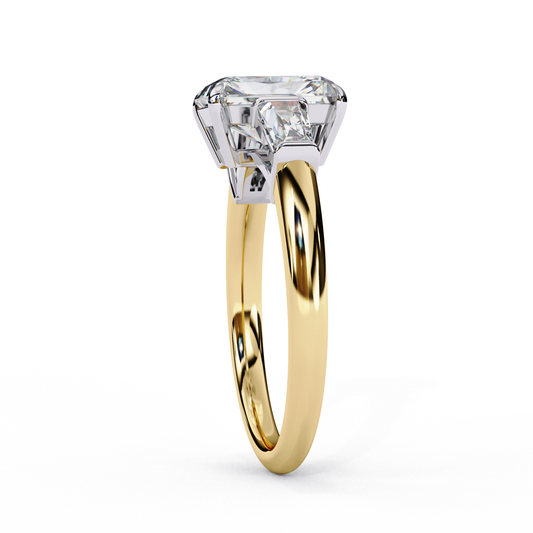 Emerald Cut Three Stone Ring with Baguettes - view 2
