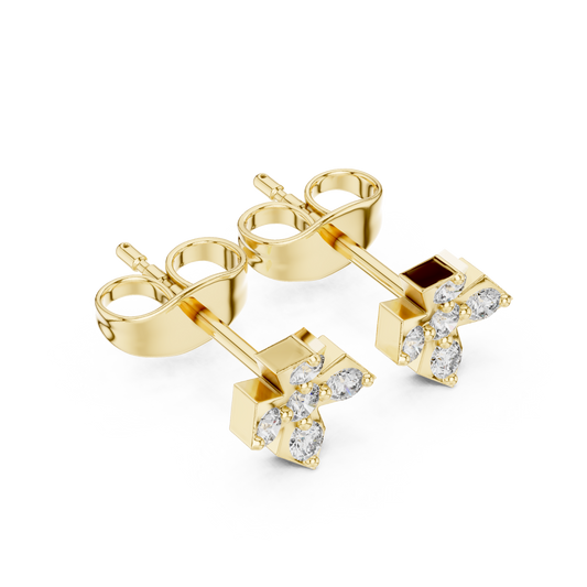 Geometric Cross Round Five Stone Cluster Stud Earrings - view 4