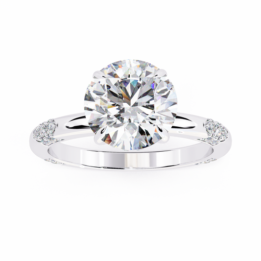 Round Brilliant Solitaire Lab Diamond Engagement Ring with Pave Band - view 4