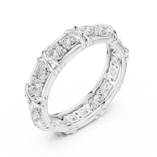 Round Cut Moissanite Men's Cross Station Shared Prong Ring - view 4