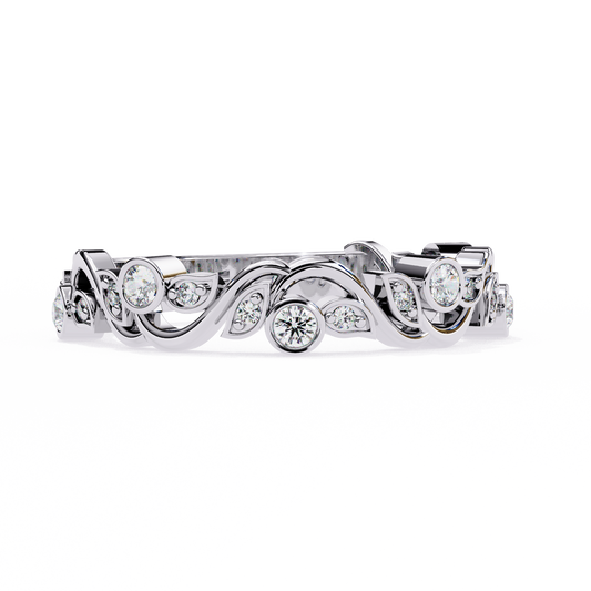 Round Lab Bezel Set Diamond Vine Design Band - view 4
