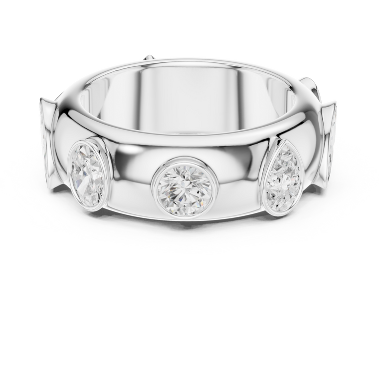 Multi Shape Cut Moissanite Men's Flush Bezel Cigar Band - view 3