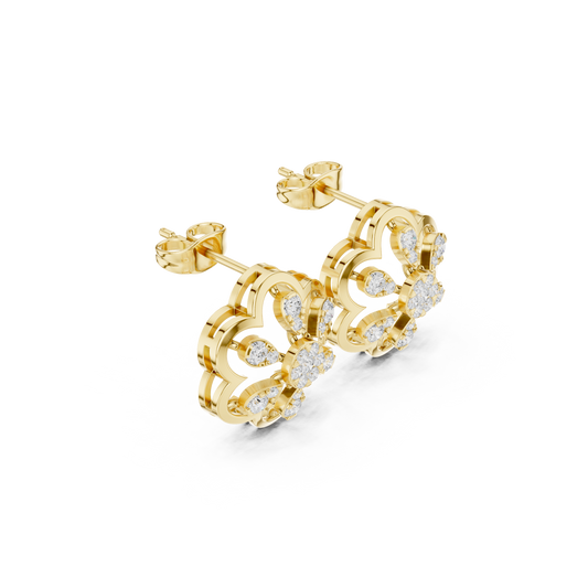Scalloped Flower Petal Round Lab Diamond Openwork Stud Earrings - view 4