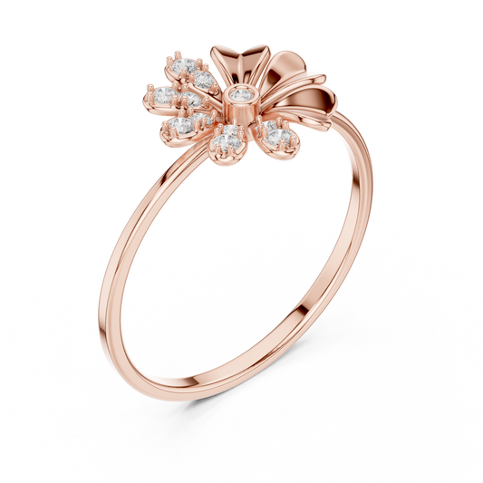 Round Cut Moissanite Daisy Flower Ring with Bezel Center - view 3