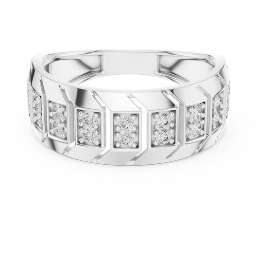 Round Cut Lab Grown Diamond Men's Chevron Edge Geometric Statement Ring - view 3