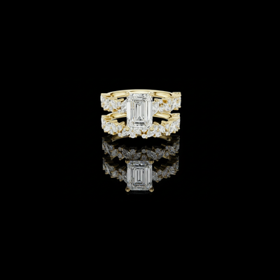 Emerald Cut Lab Grown Diamond Women's Marquise Cluster Bridal Ring Set
