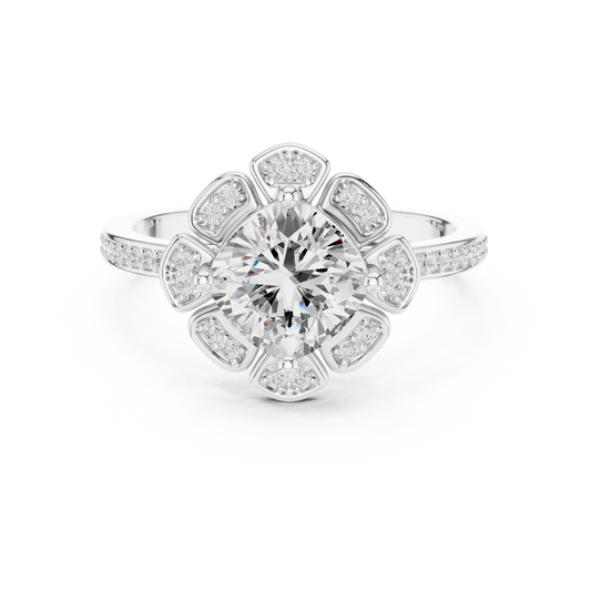 Cushion Cut Floral Flower Halo Lab Grown Diamond Ring - view 3