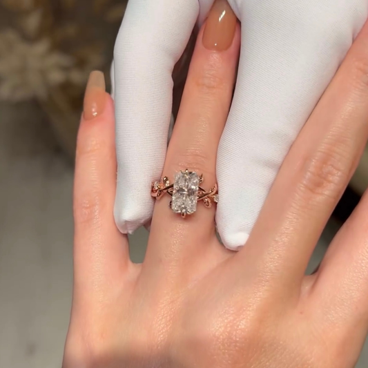 Nature Inspired Elongated Cushion Lab Diamond Ring - view 3