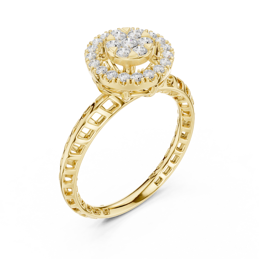 Round Floral Cluster Double Halo Moissanite Ring - view 4