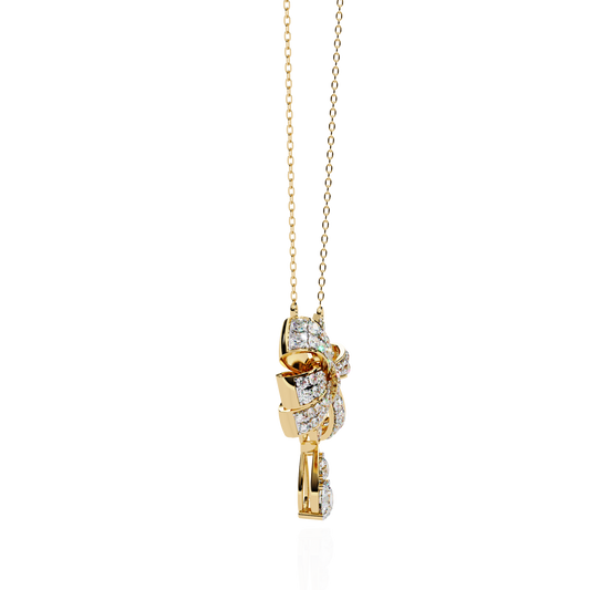 Ribbon Bow Pave Necklace With Pear Drop - view 4