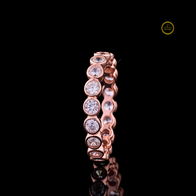 Round Moissanite Bezel Set Eternity Wedding Band Ring - view 2