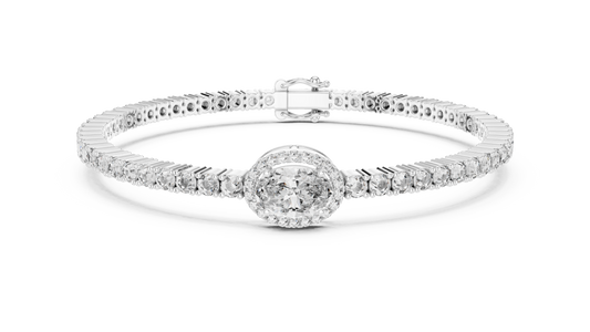 5.54 TCW Moissanite Tennis Bracelet with Oval Halo Center - view 3