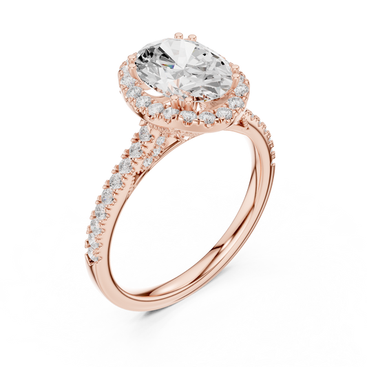 Oval Halo Lab Grown Diamond with Pave Cathedral Band Ring - view 3