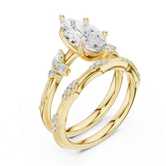 Marquise Cut Women's Vintage Cluster Bridal Ring Set - view 4
