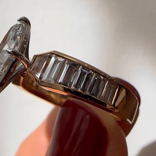 Marquise Cut Engagement Ring With Channel Set Baguette Band - view 4