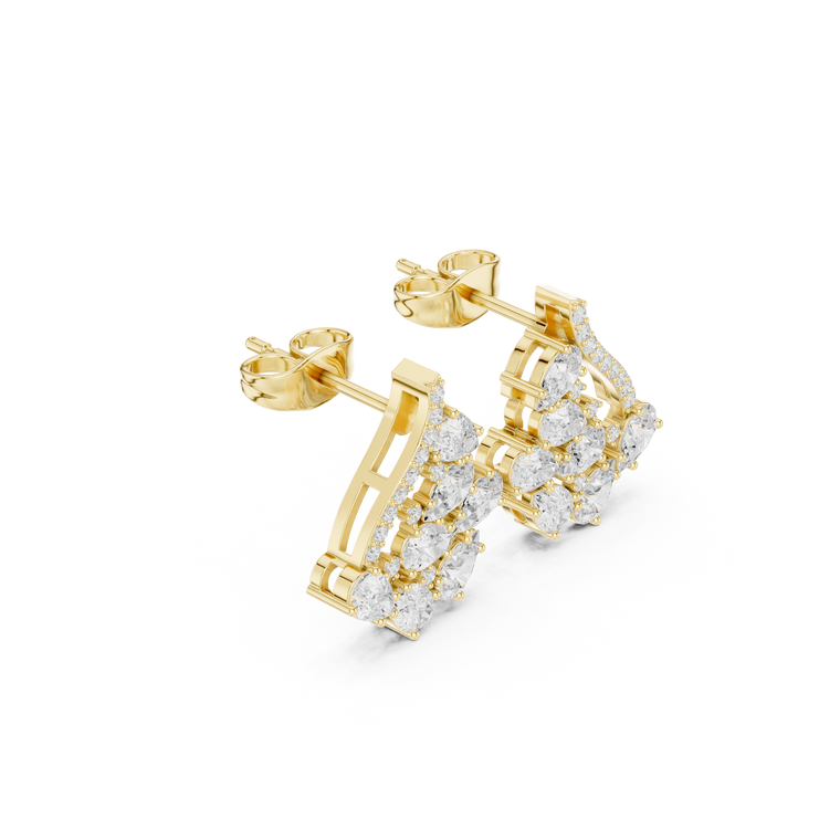 Pear Cut Lab Diamond Floral Cluster Stud Earrings - view 2