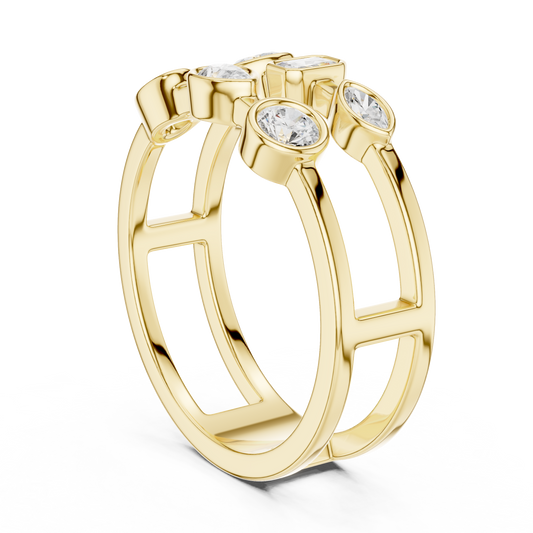 Mixed Shape Bezel Set Lab Diamond Open Double Row Minimal Ring - view 3