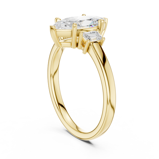 Marquise Cut Lab Diamond Ring with Baguette Side Stones - view 4