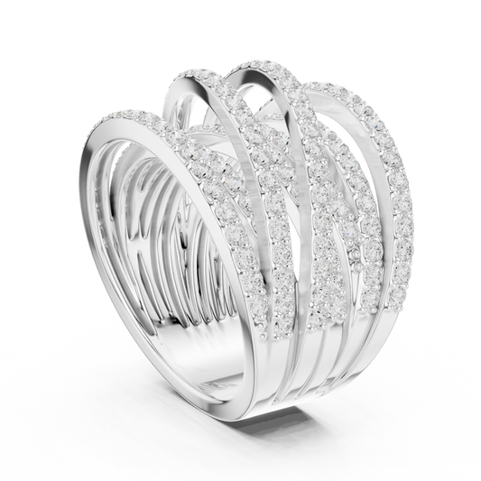Round Cut Lab Diamond Multi Row Crossover Statement Ring - view 4