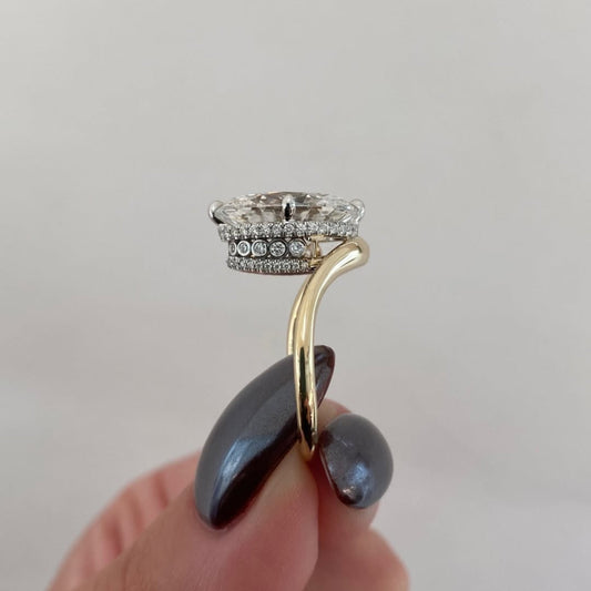 Oval Lab Diamond Solitaire Ring With Cathedral Band - view 3