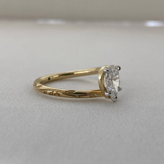 Nature Inspired Pear Lab Diamond Promise Engagement Ring - view 4