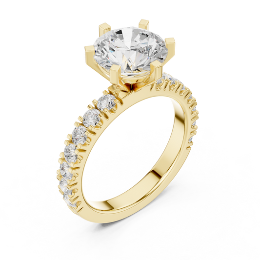 Round Cut Lab Diamond Six Prong Pave Solitaire Engagement Ring - view 4