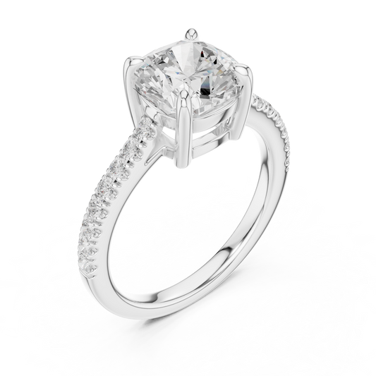 Cushion Cut Lab Diamond Solitaire Engagement Ring With Pave Band - view 4