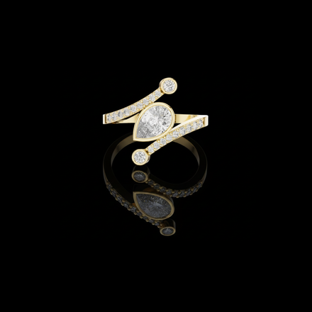 Bezel Set Pear Cut Lab Diamond Bypass Pave Engagement Ring