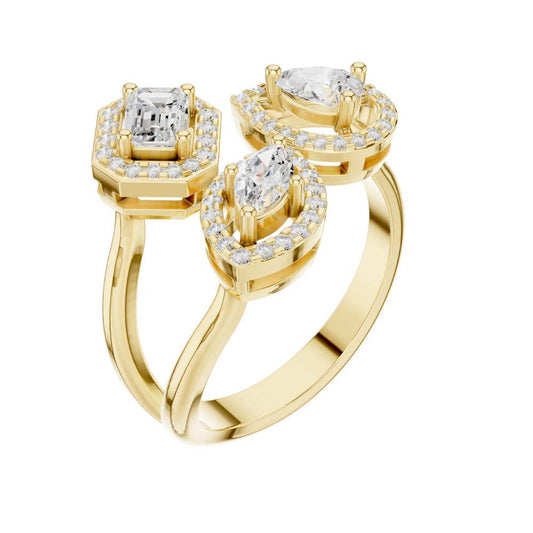 Mixed Cut Halo Lab Diamond Open Bypass Wedding Ring - view 4