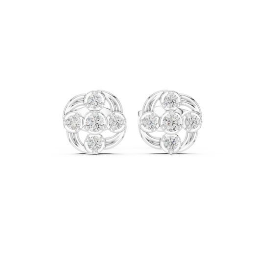 Celestial Swirl Round Moissanite Cluster Stud Earrings - view 3