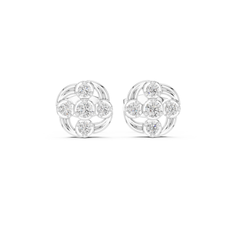 Celestial Swirl Round Moissanite Cluster Stud Earrings - view 3