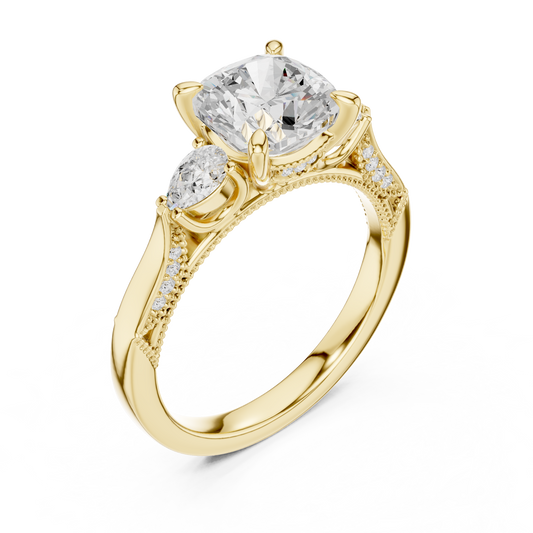 Cushion Cut Three Stone Lab Diamond Wedding Bridal Ring - view 4