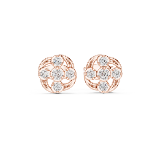 Celestial Swirl Round Moissanite Cluster Stud Earrings - view 2