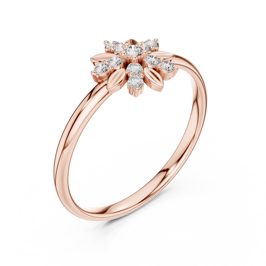Round Moissanite Floral Cluster Leaf Accent Ring - view 3