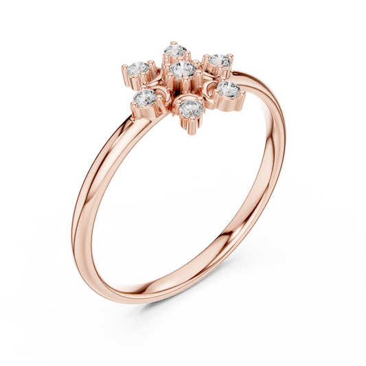 Round Cut Lab Diamond Cluster Flower Ring with Gold Band - view 4